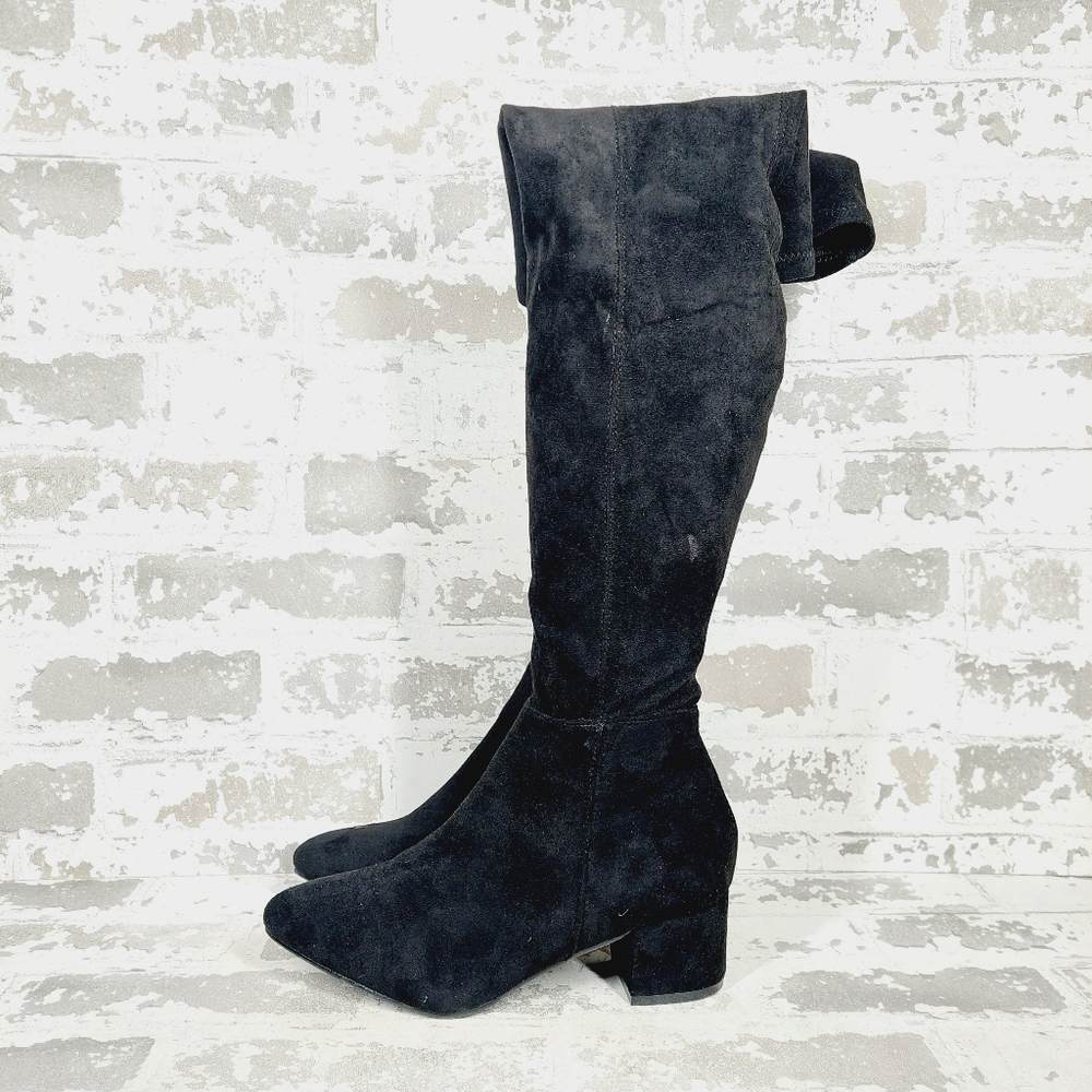 NEW Chase + Chloe Wynter Black Suede Pointed Toe Over the Knee Boots F393